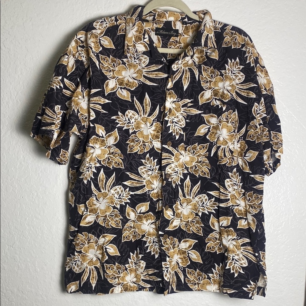 Milano Bay Black and Tan Hawaiian Casual Button‎ Down Shirt